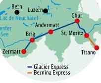 Schweiz Bahnreise: Glacier Express First Class
